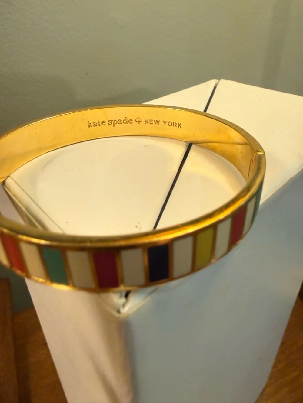 KATE SPADE How Do You Do Rainbow Stripe Bangle Bracelet Gold - Picture 5 of 8